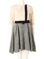 リボンブロッキングワンピース/グレー