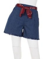 【ANAP】スカーフ付デニムフリンジショートパンツ/ブルー(019)