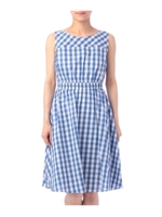 チェック柄フレアノースリーブワンピース/ブルー(192)