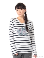 モールローズモチーフボーダーカットソー/ホワイト