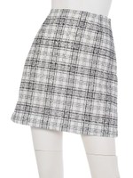 チェック×レース台形スカート/ネイビー