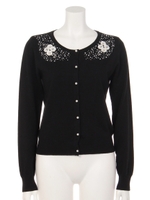 透かし刺繍カーディガン/黒