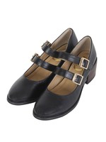 【F&A】ダブルストラップパンプス/BLACK
