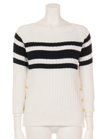 サイドボタンワイドリブニット/Bicolor Off White
