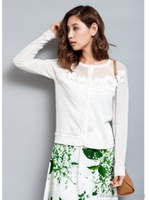 フラワーモチーフシースルーニット/ミント