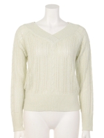 すかしケーブルVネックプルオーバー/ミント