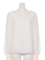 ビジュー調刺繍ブラウス/黒