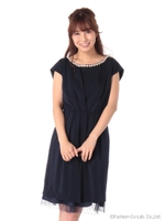 ギャザーコクーンチュール付ドレスOP 3/ベージュ