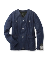 デニムxメッシュ ノーカラージャケット/ブルー系(094)