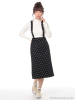 サスペンダー付ひざ丈タイトスカート/Navy