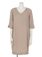 ポケット裾フリンジワンピース/Beige