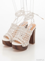 【R&E】メッシュ×レースアップ2WAYサボサンダル/ホワイト