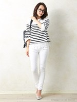 裾レースタンクAS7分袖/TOPS/ボーダー