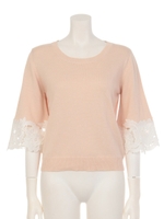 袖レース切替ニットプルオーバー/ネイビー