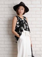 ベースカラープリントブラウス≪自宅で洗える≫/モカ