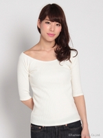 オフショルダーカットリブトップス/グレー