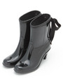 バックリボンショートレインブーツ/ブラック