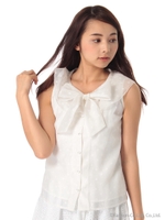 フロントリボンドット柄ブラウス/オフホワイト