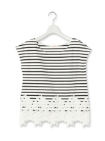 ボーダーフラワーレースプルオーバー/ネイビー(093)