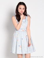 ギンガムマーガレットリースウエスト切替JSK/パープル