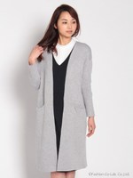 フロントポケット付きロングニットカーデ/ベージュ