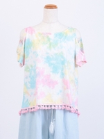 絞り染めフリンジT/ピンク