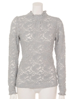 【F&A】スタンドカラー総レース長袖ブラウス/BLUE GRAY