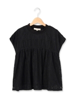 ハイネックお花レースブラウス/ブラック(019)