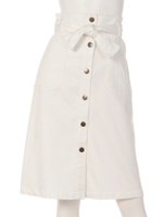 フロントボタンミモレスカート≪自宅で洗える≫/ホワイト