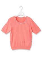 ワイドリブビジュー二ットプルオーバー/イエローグリーン(025)