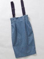 サスペンダー付ストライプデニムペンシルスカート/ブルー×アイボリー