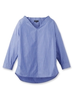 ノーカラーVストライプブラウス/ブルー(392)