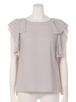 バックリボンラッフル袖ブラウス≪自宅で洗える≫/ライトグレー