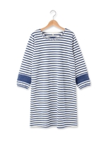 ビジュー付きボーダー袖レースワンピース/ネイビー(393)