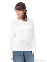 フリンジ畦ニットプルオーバー/Navy