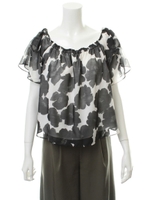 リボン付きオフショルダープルオーバー/シロクロ