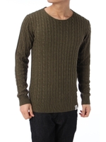 【AZUL by moussy】ケーブルFINEタッチACクルーネック長袖プルオーバー/WHT