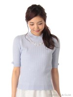 ディアマン5分袖ハイネックニット/シロ