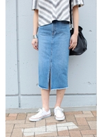 【AZUL by moussy】フロントスリットデニムミディスカート/L/BLU