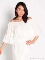 オフショルダー袖フリルカットトップス/ブラック