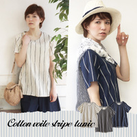 コットンボイル ストライプ切替 チュニック