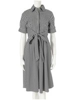 ストライプロングフレアワンピース/ブラック