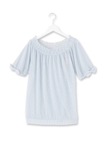 オフショルダー天竺ストライプカットソー/ライトブルー(391)