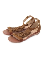 スウェード調フリンジサンダル/キャメル(041)