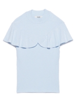 リブニットフリルトップス/BLU