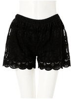 レース柄スカラップショートパンツ/ブラック