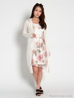 ロング丈ニットカーディガン/ホワイト