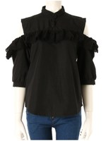 オープンショルダーレースブラウス/ブラック