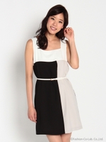ベルト付配色ワンピース/サックス