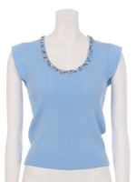 リブビジューＵネックプルオーバー/サックス